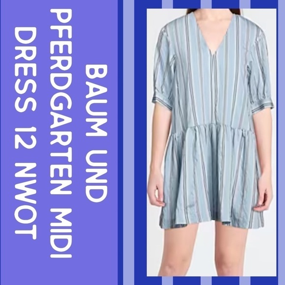 Baum und Pferdgarten Dresses & Skirts - Baum und Pferdgarten Midi Dress Pleated Blue 12 Drop Waist Peasant Pockets $330